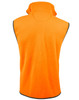 A polar fleecy vest in high-visibility orange, featuring a collar and black edging, with a branding logo.