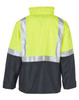 A bright yellow and black rainproof safety jacket featuring reflective 3M tapes, with a logo on the back.