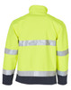 A high-visibility two-tone safety jacket in bright yellow with reflective silver strips and a dark navy base.