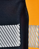A black and orange work jumper featuring reflective stripes and a zippered section. It has a branding logo.