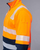 Hi-vis orange work jumper featuring reflective stripes and a navy blue bottom section. Includes a logo on the sleeve.