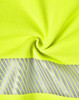 A bright yellow safety jumper featuring silver reflective stripes. The fabric is smooth and has a twisting texture.