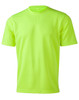 A bright hi-vis safety tee in neon yellow, featuring a standard crew neck and short sleeves. It has a logo on it.
