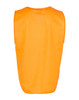 An orange safety vest with a sleeveless design, featuring an ID pocket and a logo.