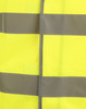 A bright yellow safety vest featuring grey shoulder reflective tapes and a logo.