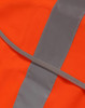 Bright orange safety vest with grey reflective shoulder tapes, featuring a fabric texture and a simple design.