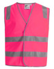 A bright pink safety vest featuring silver reflective tapes, designed for high visibility. It has a simple, open-front design.