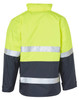 A high-visibility long line safety jacket in bright yellow and navy, featuring reflective 3M tape.