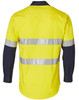 A high-visibility cotton drill shirt in fluorescent yellow with reflective 3M tape and navy sleeves. Features a branded logo.