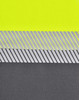 A close-up of a unisex Cooldry segmented safety polo featuring high-visibility yellow and grey striped fabric.
