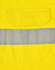 A bright yellow long-sleeve work shirt featuring perforated reflective tape and a back pocket.