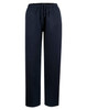 Navy track pants featuring an elastic waistband and drawstring, with a simple design and no visible branding.