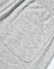 A close-up of grey poly/cotton terry sweat pants featuring a single back pocket and elastic waistband.