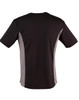A black short sleeve t-shirt with grey contrast panels on the sides. It features a logo on the back.