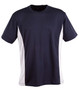 A navy and white kids' short-sleeve contrast tee with a logo. Suitable for casual wear or sports activities.
