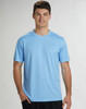 A light blue short sleeve tee for men made from cooldry fabric, featuring a logo on the front.