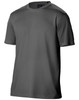 A grey men's short sleeve tee with a logo on the label, made from cooldry material.