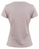 A grey heather women's short-sleeve T-shirt featuring a fitted design and a logo on the back.