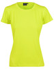 A bright yellow Ladies' Cooldry Stretch Tee with short sleeves and a fitted design, featuring a logo at the neckline.