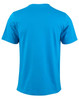 A semi-fitted men's t-shirt in bright blue, featuring short sleeves and a simple design with a logo.