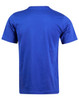 A blue kid's cotton semi-fitted tee with a plain back. Features a logo on the neckline.