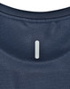 A close-up of a navy blue ladies' ultra lightweight performance t-shirt, featuring a subtle logo at the neckline.