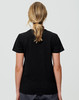 A black ladies' premium cotton T-shirt viewed from the back. The shirt has a fitted design and short sleeves.