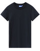 A dark navy ladies' premium cotton tee with a classic crew neckline and short sleeves. Features a brand logo.