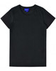 A black ladies' premium cotton t-shirt with a round neckline and short sleeves, featuring a logo.