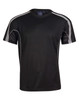 A black short-sleeve t-shirt featuring mesh panels and contrasting grey accents, with a label inside.