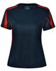 A Ladies' Truedry Fashion short-sleeve T-shirt in black with red accents and mesh detail on the shoulders.