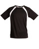 A black men's t-shirt featuring white accents on the sleeves, with a logo on the chest area.