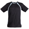 A black men's t-shirt with light blue accents and a logo. It features a short sleeve and sporty design.