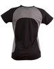 A black and grey ladies' t-shirt featuring a sleek design and mesh panels for breathability.