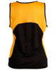 A yellow and black ladies' sprint singlet featuring a mesh design and a logo on the back.