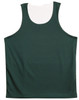 A green kid's basketball singlet featuring a sleeveless design and a mesh fabric. It has a logo on it.