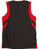 A black singlet with red accents and side stripes, featuring a simple design and a logo.