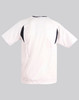 A kid's soccer jersey in white with black accents, featuring a branded logo. Ideal for sports uniforms.