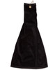 A black golf towel with an eyelet hook, measuring 38 x 65 cm, featuring a hanging loop.