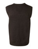 A dark brown v-neck wool and acrylic knit vest featuring a sleeveless design and ribbed hem.