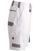 Unisex utility stretch cargo work shorts in white with grey accents and a logo. Features side pockets and a belt loop.