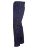 Lightweight semi-fitted navy work pants with multiple pockets and contrasting stitching. Includes a branding logo.