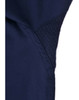 A close-up of a navy blue work shirt featuring a mesh panel for ventilation, with stitching details visible.