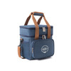 A blue 10L cooler bag with adjustable straps and a front pocket, featuring branding on one side.
