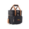 A black 10L cooler bag with brown straps and a front pocket, featuring a logo on the side.