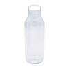 A drink bottle made of clear material with a handle, featuring a simple and sleek design.