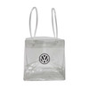 A clear cooler bag with two handles and a logo on the front.