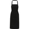 A black apron made from 240 g/m² recycled material, featuring an adjustable neck strap and front pockets.