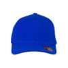A blue cap with a mesh back and a slight curve in the brim, featuring a logo on the side.