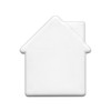 A house-shaped mint card in white, featuring a simple, smooth design. It includes a branding logo.